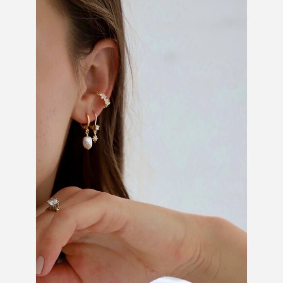 Freshwater Pearl Huggie Earrings – Gold Plated Hoops - Picture 4 of 7